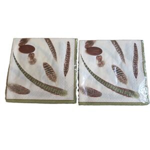 Caspari Napkins Faisan Ivory Paper Guest Towels Pheasant Feather 2 Pkgs 30ct New